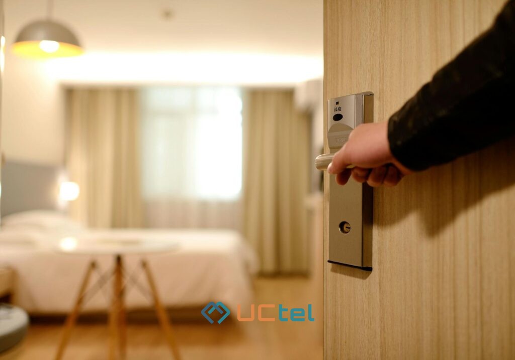 Boost signal strength with an office mobile coverage solution for buildings 4 Modern hotel room with large bed, desk, and ambient lighting